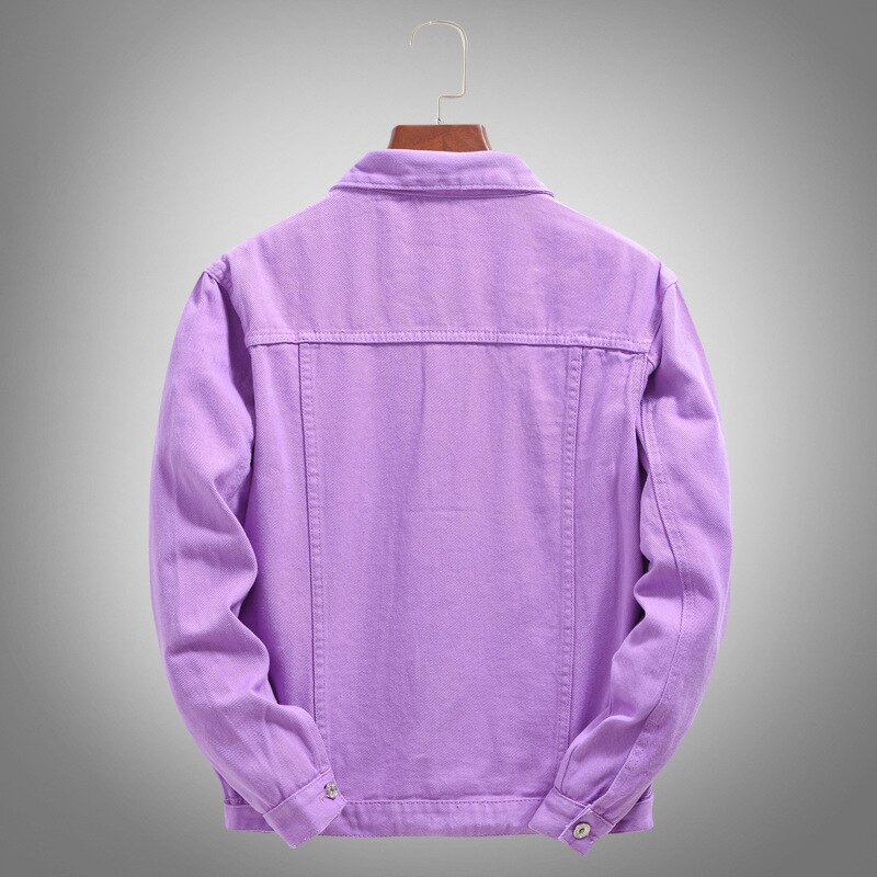 Autumn Men's Jean Jacket Slim Fit Cotton Denim Jacket Purple Orange Ripped Jean Coats Men Outwear Plus Size
