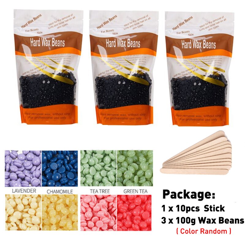 Elektrische ontharingsmachine, verwarmingselement, waxbonen, 10 stuks, houten stickers, sets wax, ontharing, epilator, elektrische wax-smeltverwarmer: 4 in 1 wasbonen set