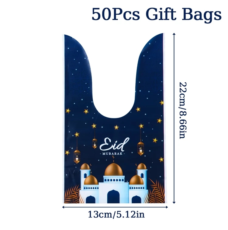 Eid Mubarak Geschenkzakken Plastic Zak Koekje Snoep Ramadan Kareem Decoratie 2025, Islamitische Moslim Feestverpakking Zakje: MULTI