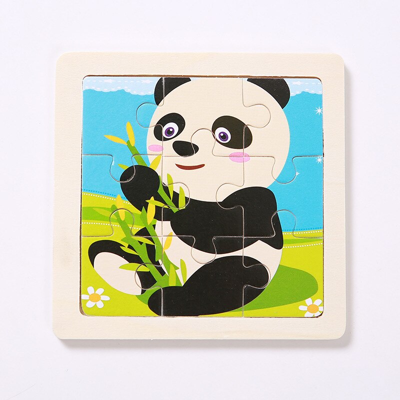 Mini Size 11*11CM Kids Toy Wood Puzzle Wooden 3D Puzzle Jigsaw for Children Baby Cartoon Animal/Traffic Puzzles Educational Toy: Panda