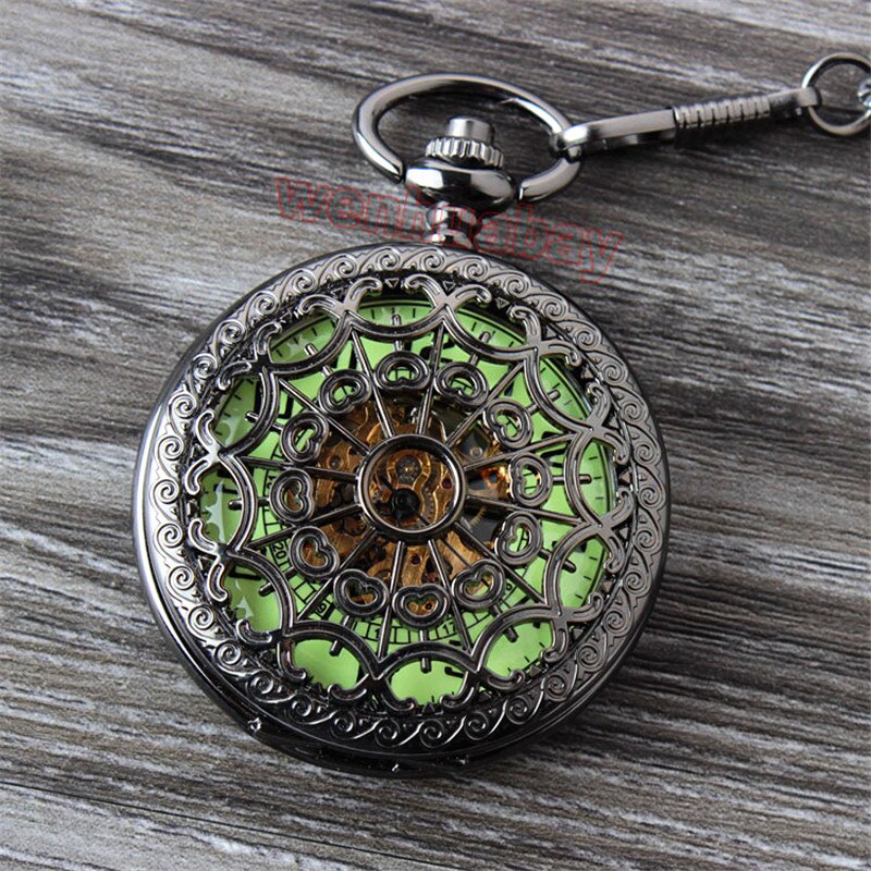 Lichtgevende Mechanische Zakhorloge Steampunk Vintage Hollow Cover Analoge Skeleton Hand Winding Mechanische Zakhorloge voor Mannen
