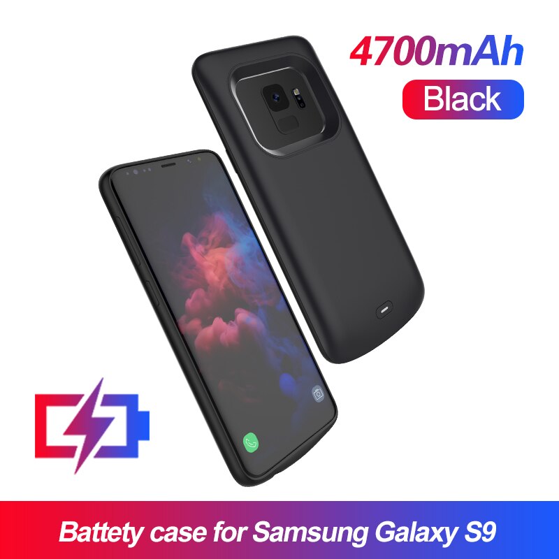 Coque de chargeur de batterie en TPU souple, étui de chargeur de batterie pour Samsung Galaxy S9 S8 Plus Note 8 Note 9: Black S9 4700mah