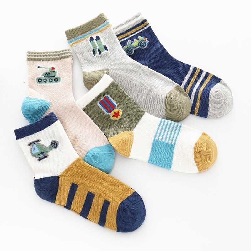 5 paare/los freundlicher Socken Frühling Sommer Karikatur Flugzeug Baumwolle Atmungsaktiv Gittergewebe Jungen Socken Mädchen Socken 3- 15 Jahre freundlicher socken