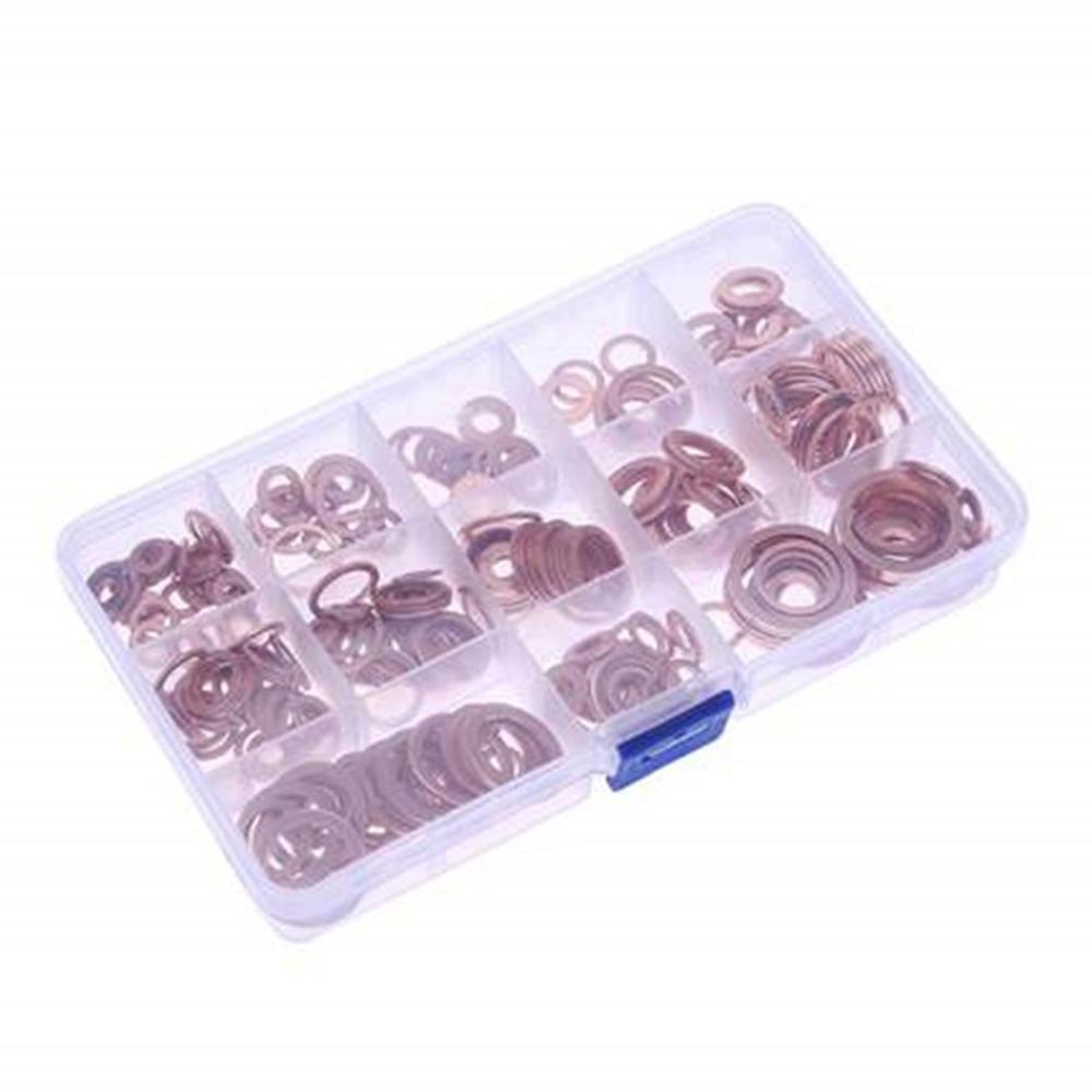 Juego surtido de juntas de arandela de cobre de 280/200 Uds., Kit surtido de juntas planas M5-M20 con caja para accesorios de Hardware