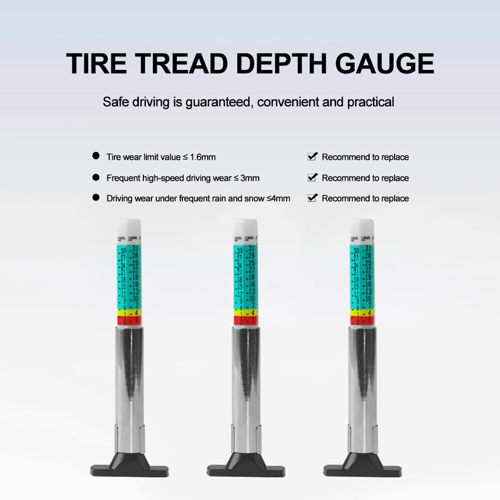 Car Truck Tire Tread Gauge Portable Tyre Depth Tester Color Coded Metric Gauge Measurement