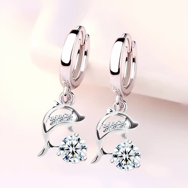 NEHZY S925 Stamp silver women&#39;s jewelry earrings blue crystal pink zircon dolphin long tassel retro earrings