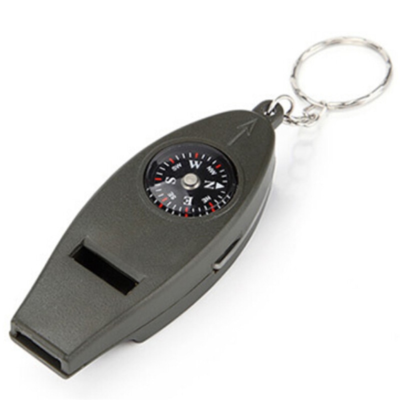 Mini Outdoor 4 In1 Survival Kompas, Thermometer, Vergrootglas, Fluitje Sleutelhanger Sleutelhanger