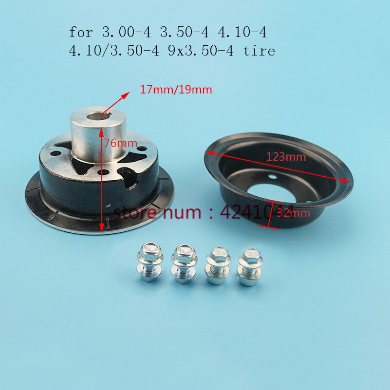 4 tommer aluminiumsfælge fælge nøgle nav 17mm or 19mm indre hul til 3.00-4 3.50-4 4.10-4 4.10/3.50-4 9 x 3.50-4 dæk dæk