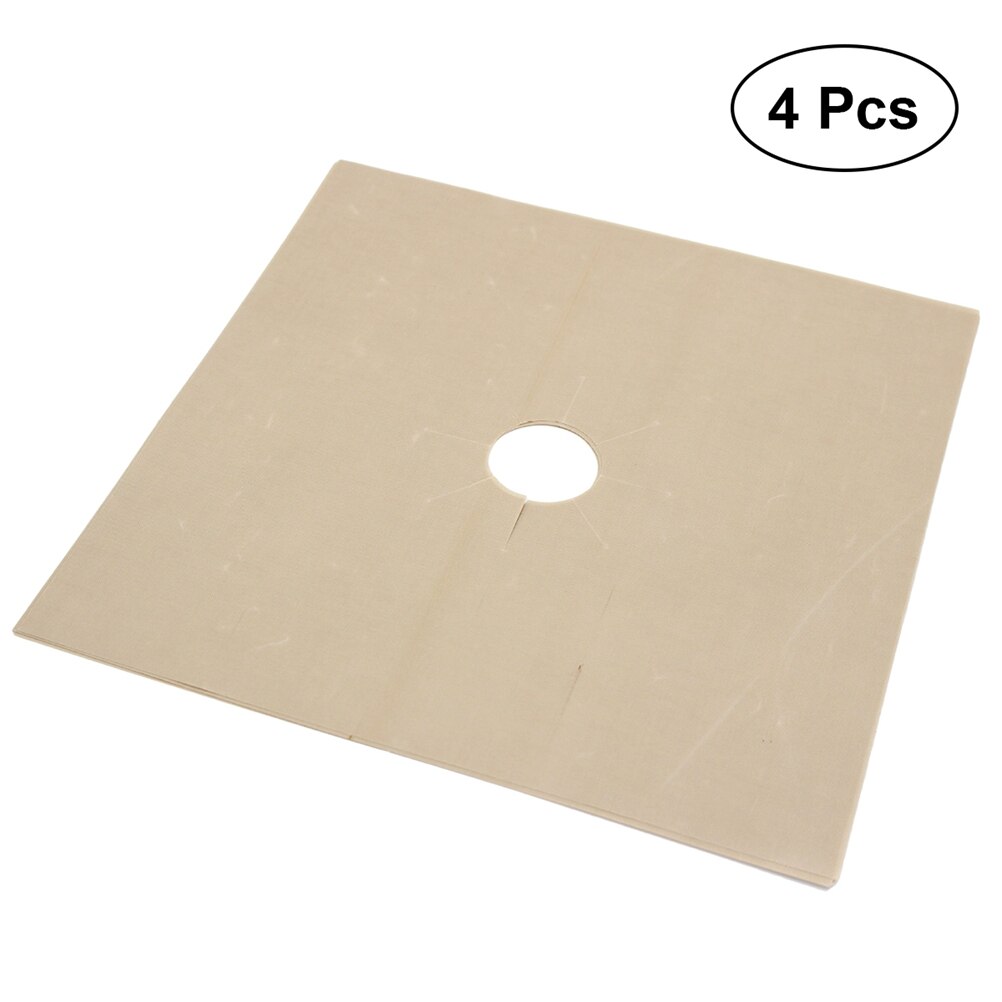 4pcs Universal Heavy Duty Oven Liners Gas Hob Protector Sheets Square Heat Resistant Burner Cooker Protector Kitchen Gadget: beige