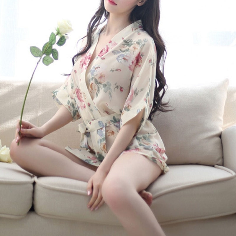 KLV-Bata Floral para mujer, vestido de novia, Kimono de boda, ropa de dormir, de estilo corto
