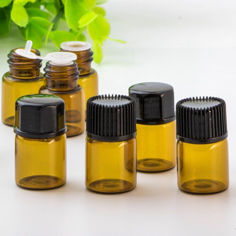 50 botellas de vidrio ámbar de 1ml/2ml/3ml/5ml drams para aceites esenciales, frascos pequeños de vidrio fino para perfumes marrones, frascos de muestra para pruebas.