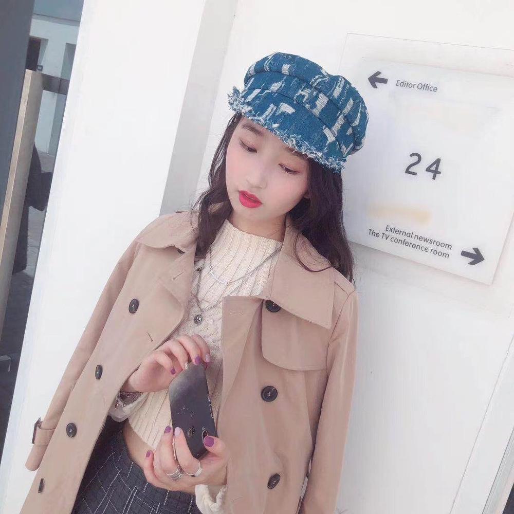 Boina femenina, Otoño Invierno, sombreros para mujeres, señoras, vaquero, rasgado, gorro de marinero, gorra Boina femenina, Gorras Vintage, negro inglés