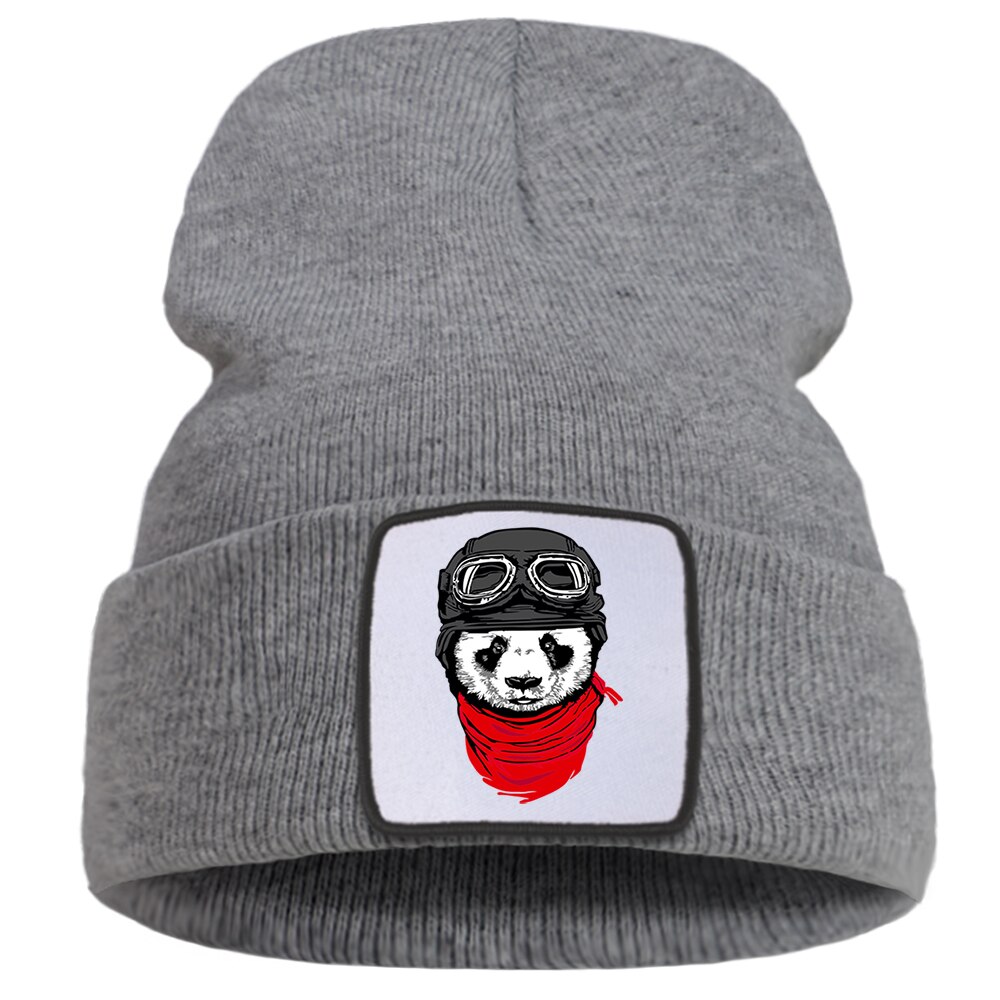Dejlige dyre hue hue udendørs harajuku panda print strikket kasket unisex åndbar kasket kasketter varm bomuld afslappet skullies hat: Grå 6