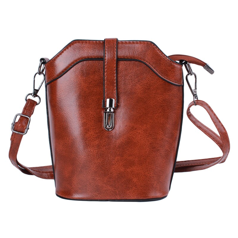 Mode Vrouwen Emmer Zak Vintage Pu Messenger Bag Retro Schoudertas Dame Eenvoudige Crossbody Tas Tote: Red-brown