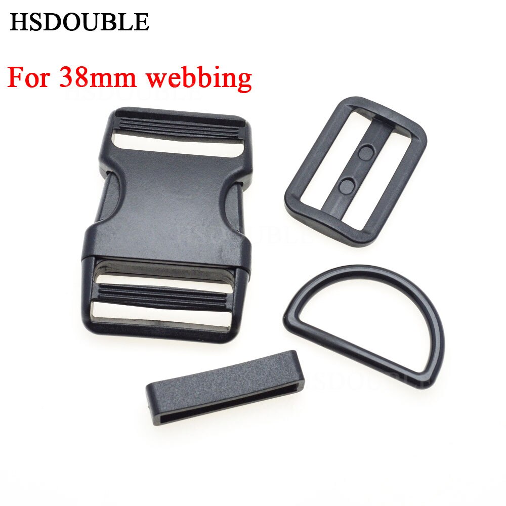 1 set 10mm 15mm 20mm 25mm 30mm 38mm Plastic Slider Adjustable D Rings Belt Loop Curved Side Release Buckles For Paracord: Webbing Size 38mm