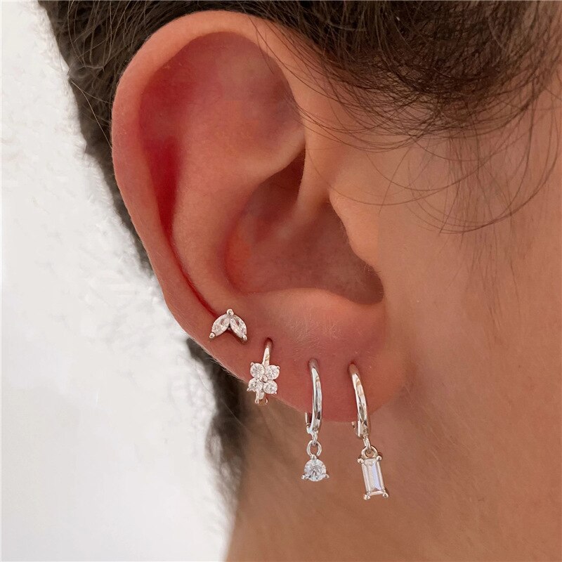 Pendientes de aro pequeños Huggies de acero inoxidable para mujer, colgante de circonia de cristal pequeño, pendientes para cartílago, joyería Piercing, 2 uds.