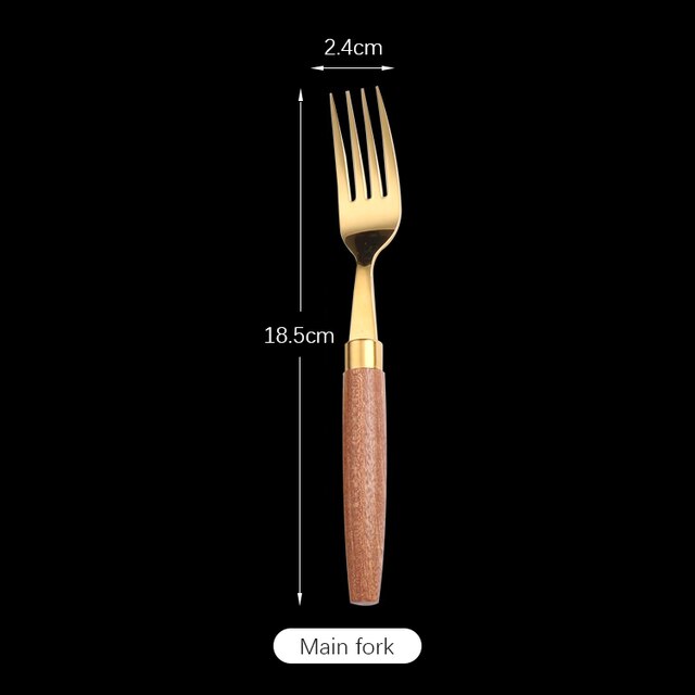 Fypo Stainless Steel Cutlery Set Wooden handle Dinnerware Set Knife Fork Spoon Tableware Flatware Kitchenware Kitchen utensil: Yellow