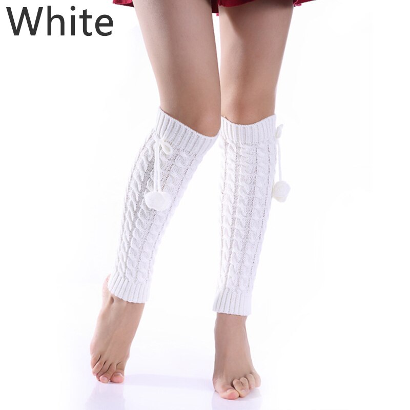 Bein Wärmer Gamaschen Aufladungs-stulpen Oberschenkel Hohe Warm Knit Gestrickte Knie Socken mit Pelz Ball Weihnachten für Frauen mädchen: WHITE