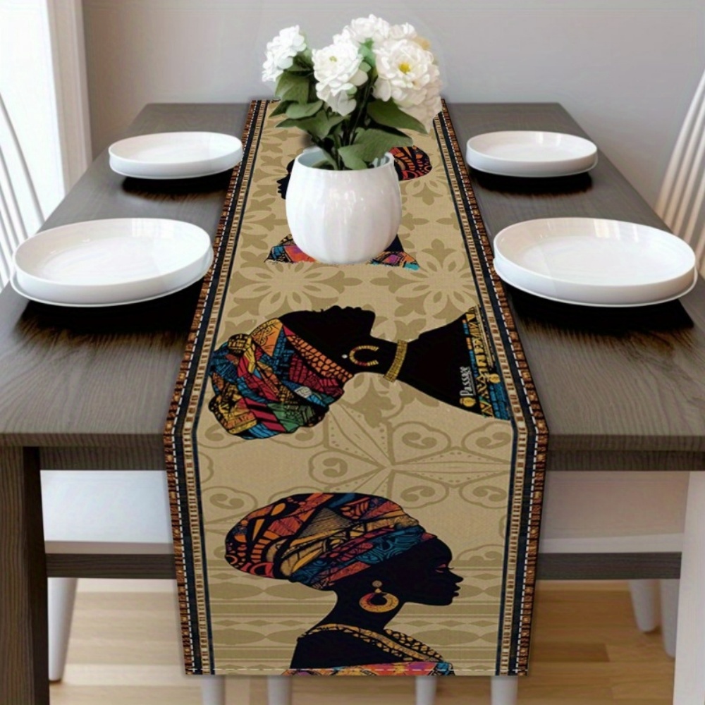 Bordlöpare med silhuett av 1pc afrikanska kvinnor - livfull afrikanskinspirerad polyesterrektangulär bordsflagga med kulturell konstnärlighet