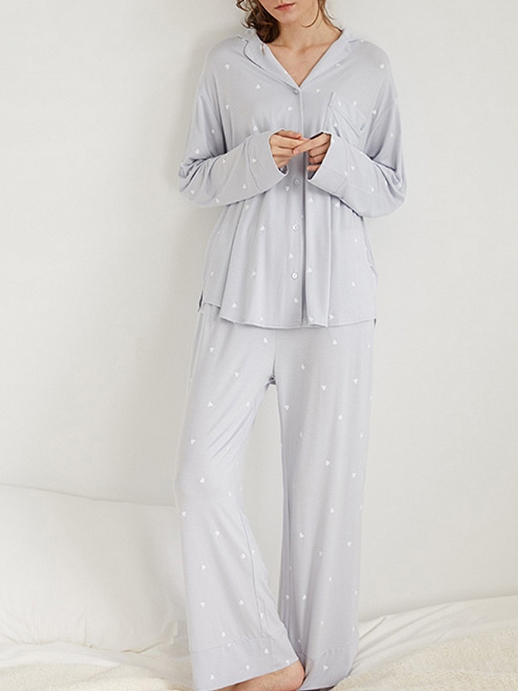 Ladies two-piece long-sleeved pajamas, comfortable modal home service suits, fashionable and simple pajamas, sleepwear