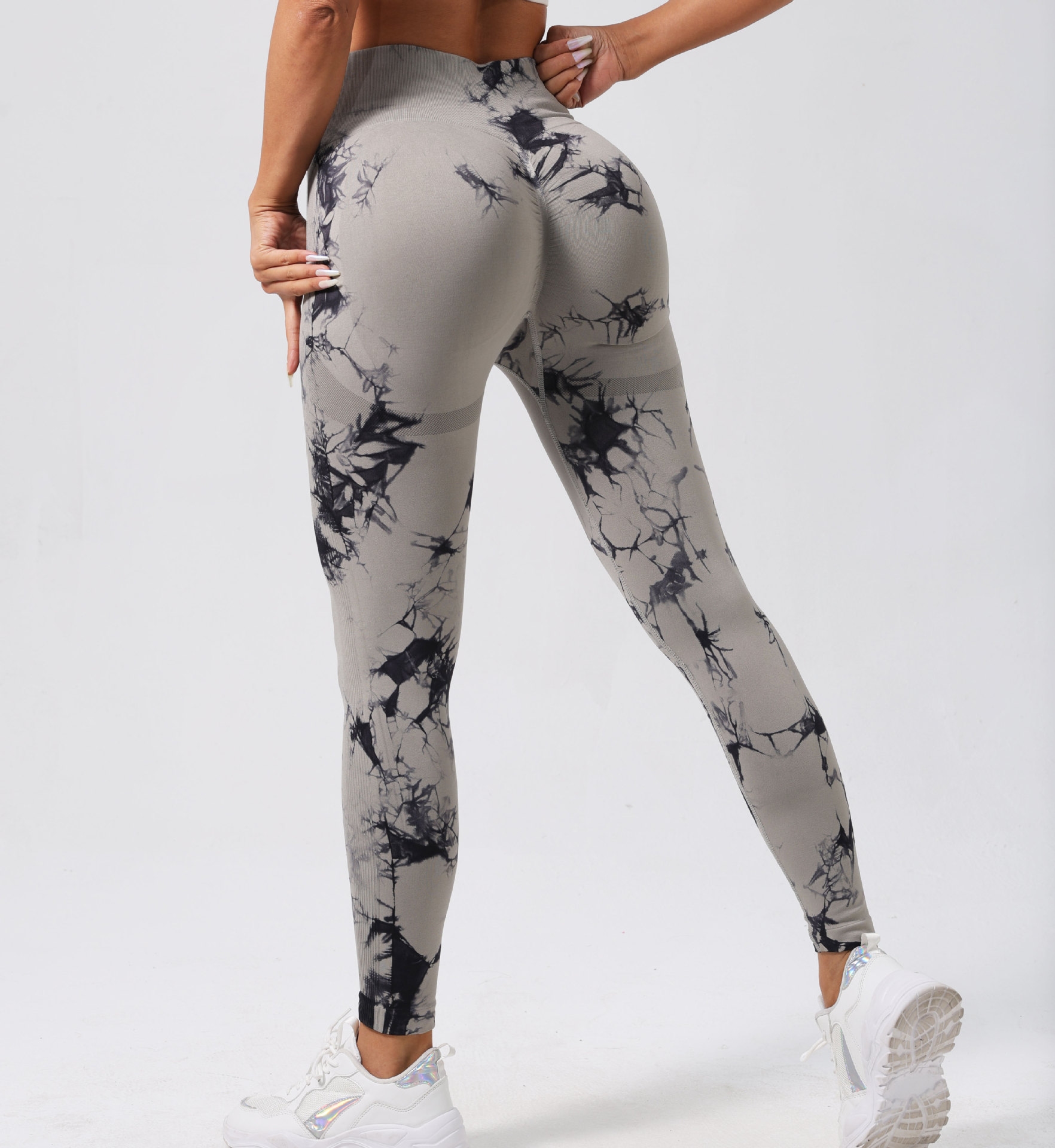 Frauen Nahtlose binden Farbstoff Yoga Gamaschen Hohe Taille Fitness sexy Gamaschen ÜSpund Laufen Heben Gesäß Radfahren Gamaschen: M / dunkel Grau