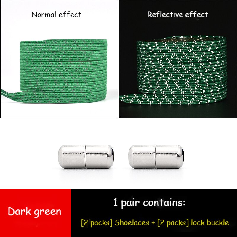 Cordones elásticos reflectantes sin lazos para zapatillas, cordones de goma para zapato que No se ata, planos y rápidos para niños y adultos: Dark green