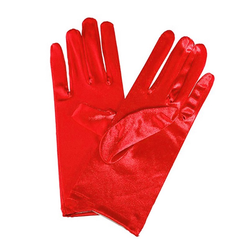 1PC Women Satin Short Finger Wrist Gloves Smooth Evening Party Formal Prom Costume Stretch Gloves Red White Etiquette Glove: RD