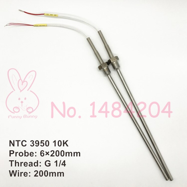 2x ntc 3950 10k thermistance capteur de température sus 304 6mm*200mm /100mm sonde 200mm fils  -40 ~ 150 degrés filetage  g 1/2 g1/4 ": 200mm g1 4 fils