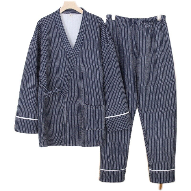 Pijama de Kimono japonés para hombre, ropa de dormir de algodón con capa de aire de manga larga acolchada, de talla grande, para Otoño e Invierno