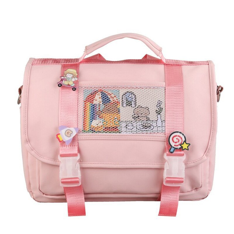 Kawaii Macaron Badge Rugzakken Tiener Meisjes Messenger Schooltassen Waterdichte Snoep Kleur Multifunctionele Horizontale Boekentassen