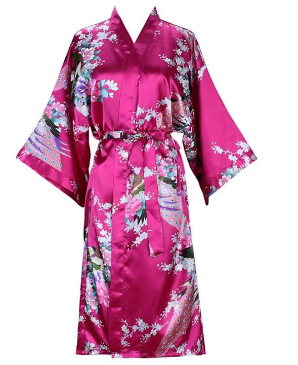 Zijde Satijn Bruiloft Bruid Bruidsmeisje Gewaad Bloemen Badjas Korte Kimono Robe Nacht Gewaad Badjas Mode Kamerjas Voor Vrouwen: M / green