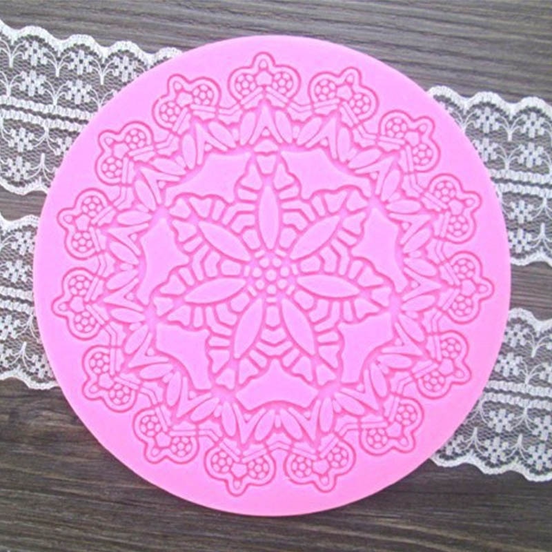 Moldes para decorar pasteles de encaje, utensilios de cocina redondos, forma de copo de nieve de silicona, molde para hornear pastel de Fondant de grado alimenticio