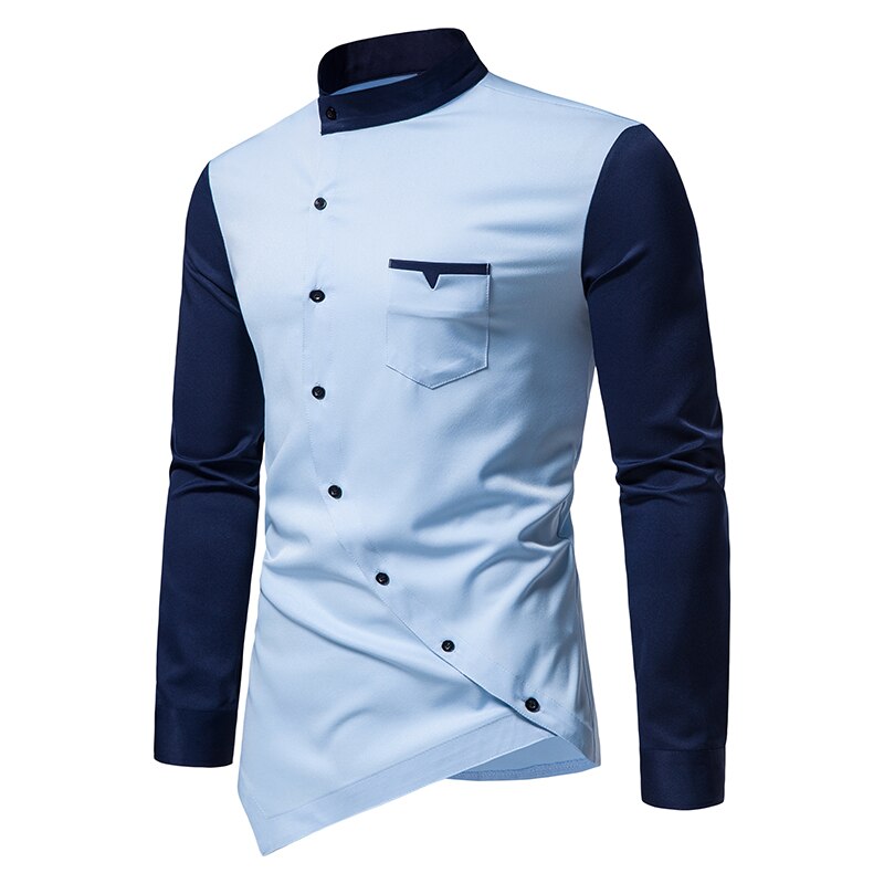 Men Shirt Long Sleeve Personality Diagonal Button Shirts for Men Luxury Irregular Henry Collar Top Grade Tops