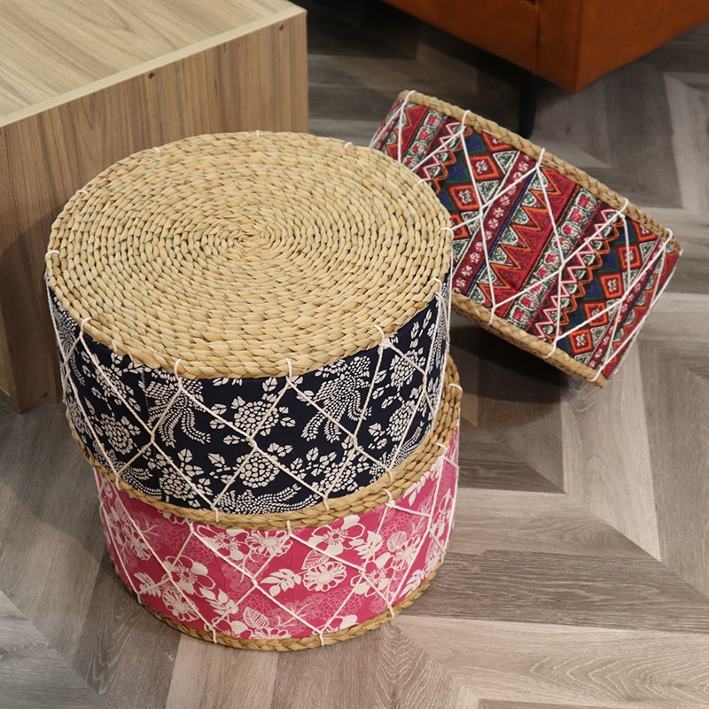 Nordique Simple fait main Futon coussin japonais Tatami paille tissu tabouret rembourré rond baie fenêtre bohème tapis