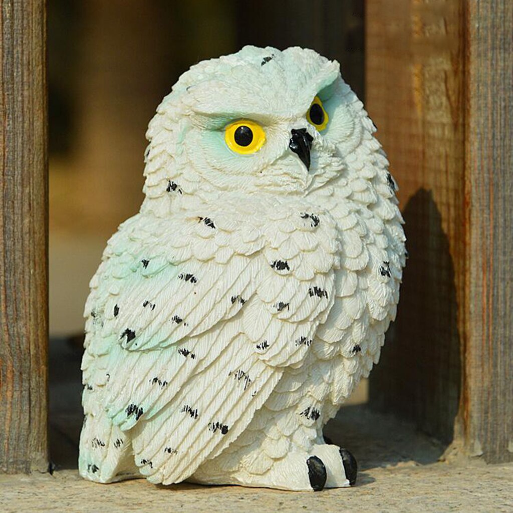 Realistic Owl Figurines Statues Bird Scarer Sculptures Home Garden Decor