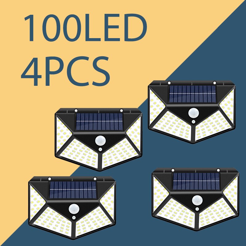 100 LED Solar Floodlight Motion Sensor 5V 100W Outdoor Solar Lamp IP65 Waterproof Floodlight Garden Spotlight Street Lamp: 100LED   4PCS