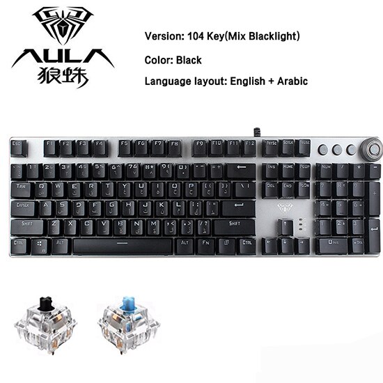 AULA Mechanical-Keyboard Game Laptop Computer Wrist-Rest Backlight LED Wired USB Gaming Hebrew Arabic Russian: English  Arabic / Blue Switch