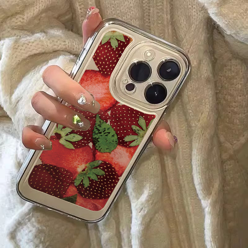 INS Korean Strawberry Pattern Phone Case for iPhone 16 15 14 13 12 11 Pro Max Mini X XS XR 7 Plus SE4 16E Soft Shockproof Cover