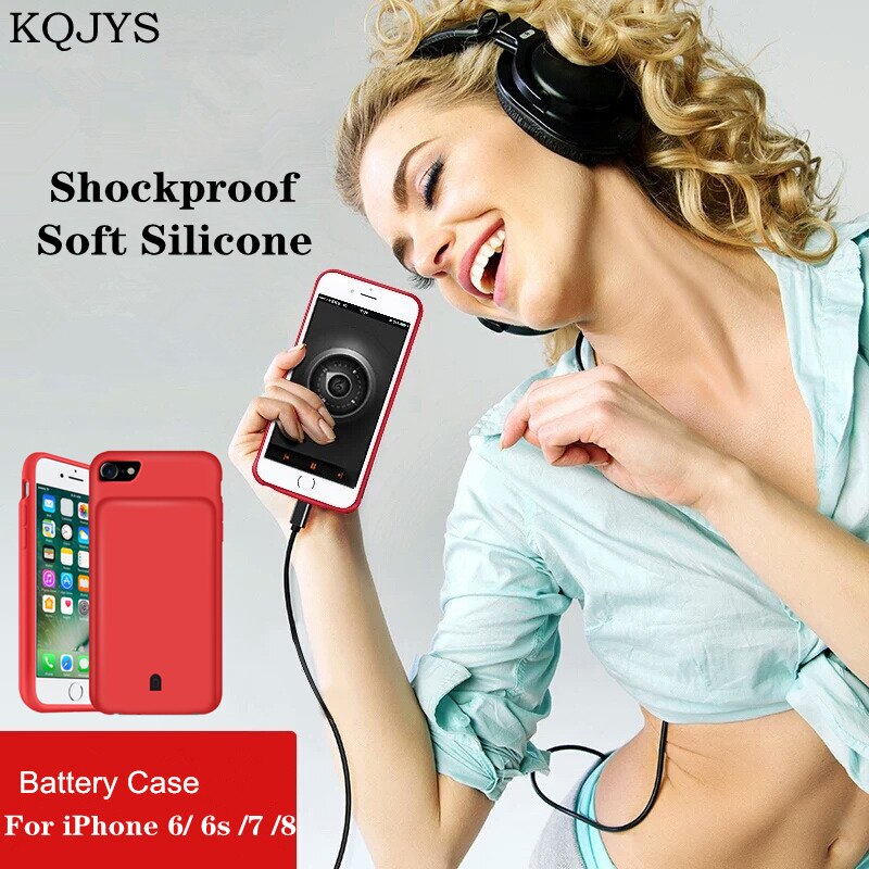 Kqjys draagbare powerbank batterijlader hoesjes voor iphone 6 7 8 se batterijhoes batterijlader hoesje voor iphone 6s 7 8 plus