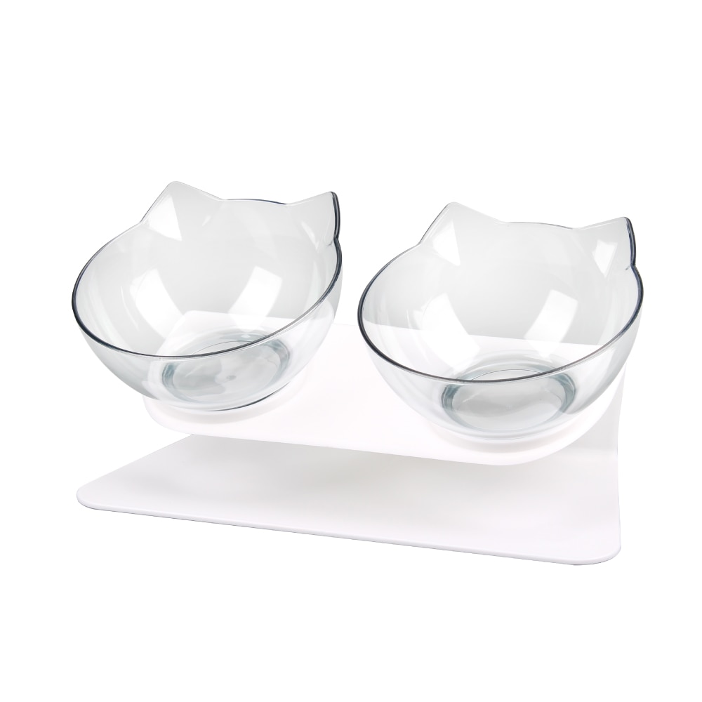 Cat Double Bowl Kitten Bowl Dog Bowl Transparent Material Non-slip Food Bowl With Protection Cervical Transparent Cat Supplies