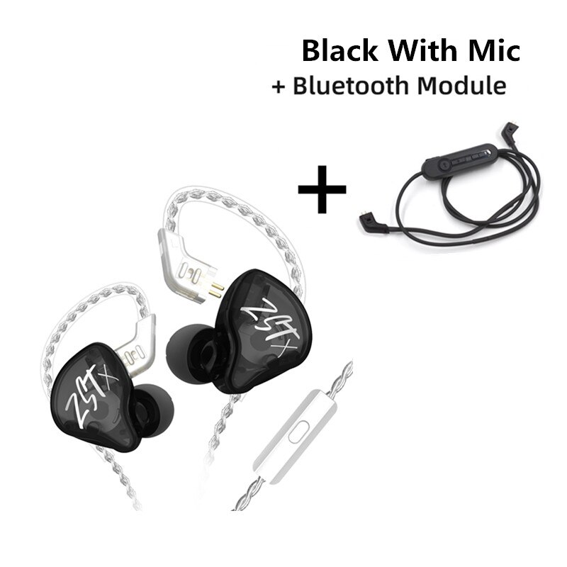 KZ ZSTX 1BA+1DD Hybrid technology HIFI In Ear Earphones Bass Earbud Sport Noise Cancelling Headset KZ ZS10 pro ZSN pro ZSX C12: Black mic with BT