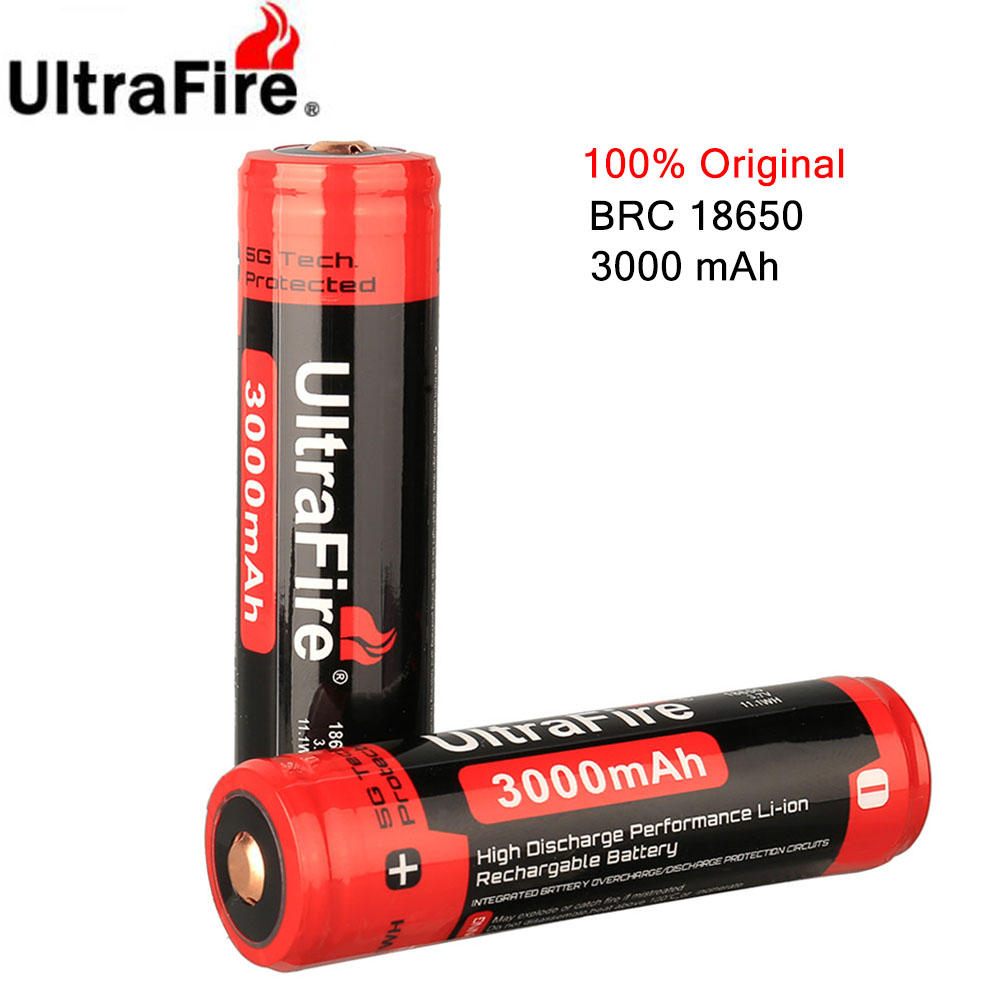 100%  ultrafire originale batterier 3.7v 3000 mah reel kapacitet li-ion genopladelige 18650 batterier til lommelygte legetøj (med pcb)