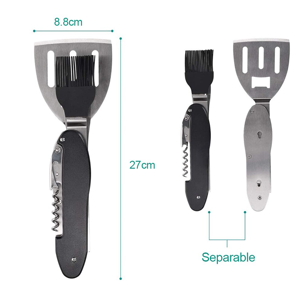 5 En 1, parrilla plegable para barbacoa, espátula, cepillo de bifurcación, sacacorchos, abrebotellas, juego de herramientas de cocina, utensilios de cocina, Kit de herramientas para barbacoa