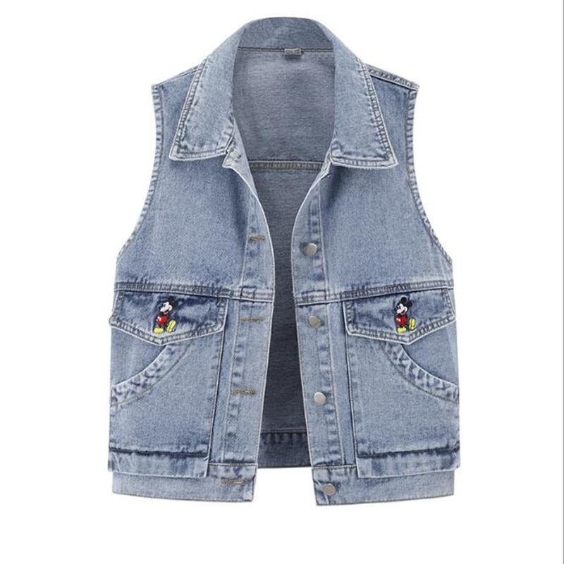 Denim mouwloos damesjack plus size lente herfst kort vest jeans dames borduurwerk blauwe casual jassen vest chic