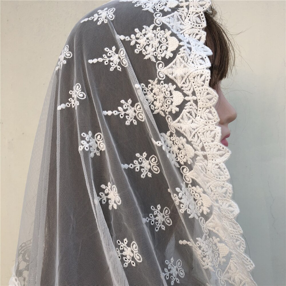 Velo gótico para mujer, chal con borlas de encaje, Mantillas, capa nupcial, iglesia, color blanco y negro, 2022