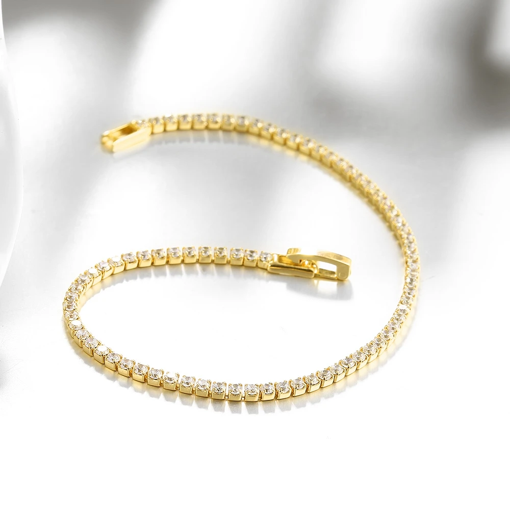 Joias de prata 925 pura 18cm pulseira de tênis 2mm zircônia presente de aniversário pulseiras de prata esterlina real