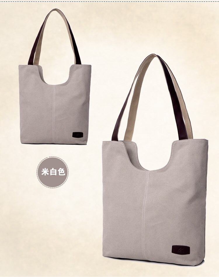 Retro enkel kvinnelig bag trend vill slitasjebestandig miljøvern lerretsveske sjarm håndveske skulderveske: Kremhvit