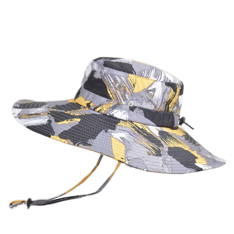 Summer Handsome Outdoor Climbing Fishing Tourism Dual Purpose Men Large Brim Sun Fisherman Hat Bucket Hat Sun Protection Cap: 9015-yellow