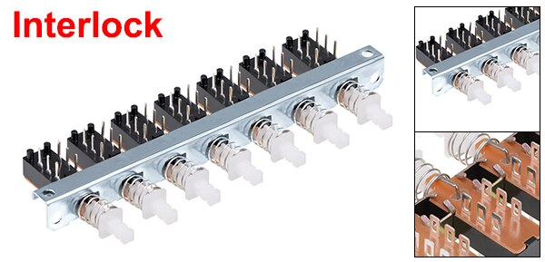 1Pc Interlock/Latching Push Button Switch Piano Type 6/12/18/24Pin 1/2/3/4/5/6/7/8 Row Straight Through Hole Straight Key Switch: Dark Grey
