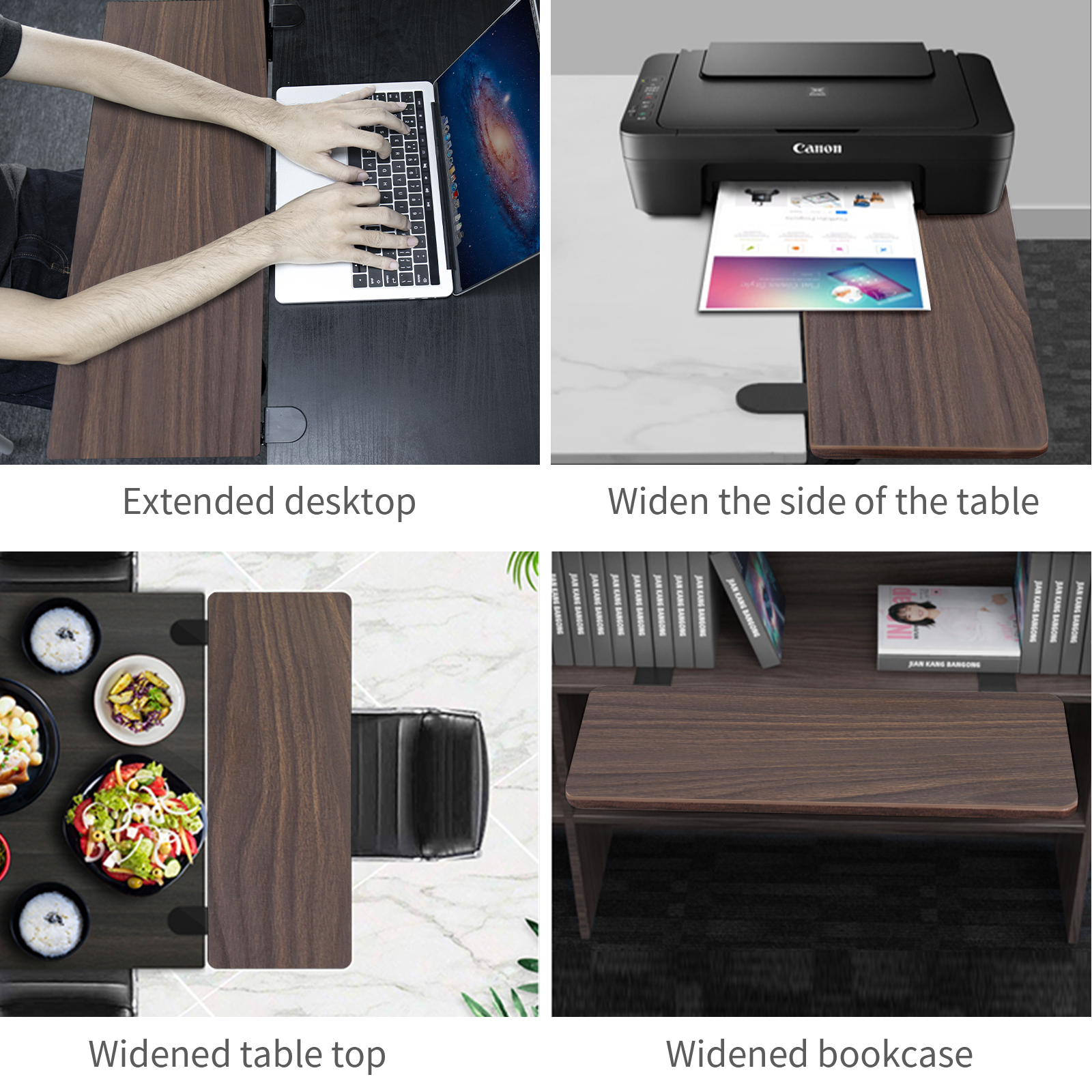 Walnut Wooden Desk Extender Ergonomic Large Space Foldable Structure Clamp- On Keyboard Tray Elbow Arm Support for Desk